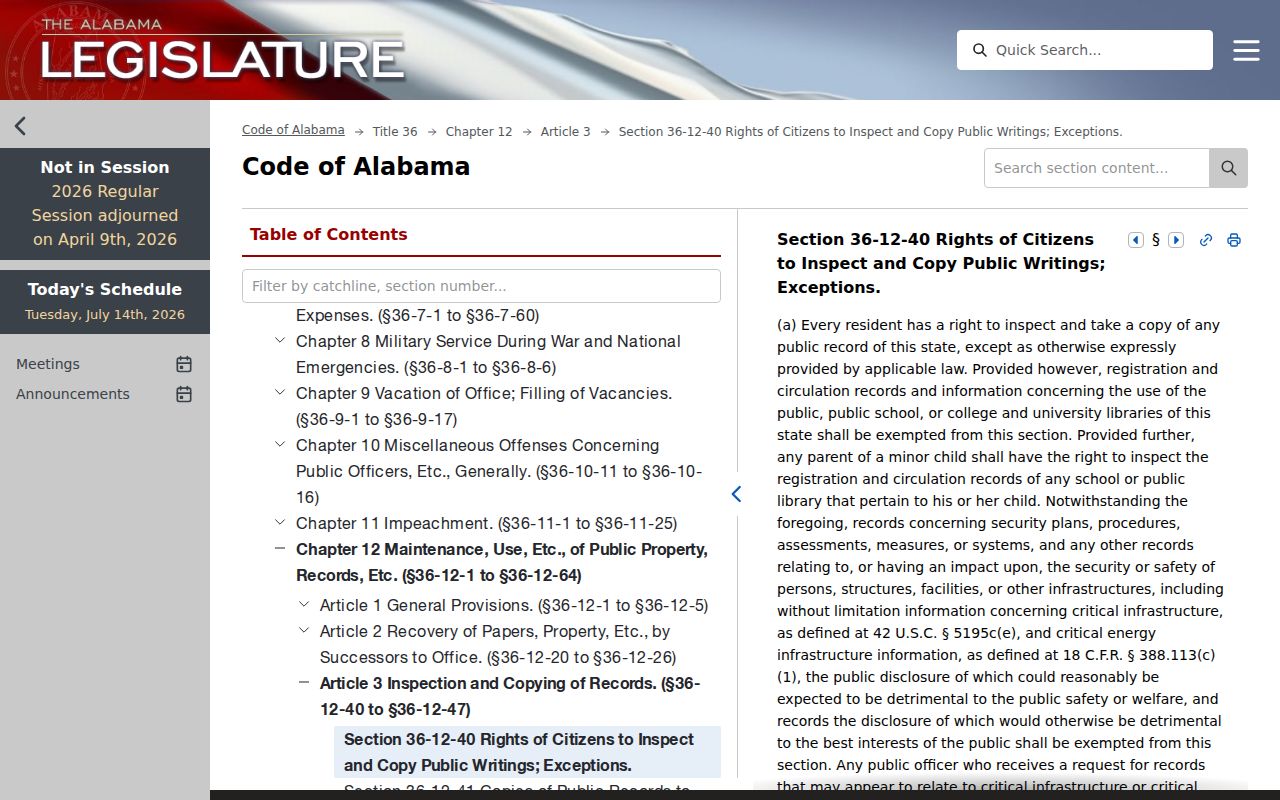St. Clair County court records Alabama public inspection statute