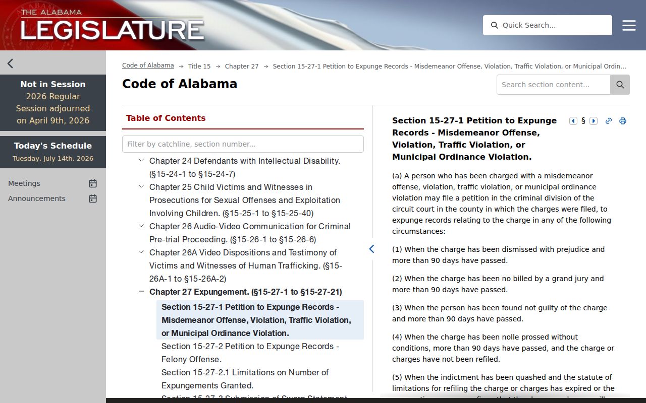St. Clair County criminal court records Alabama expungement law