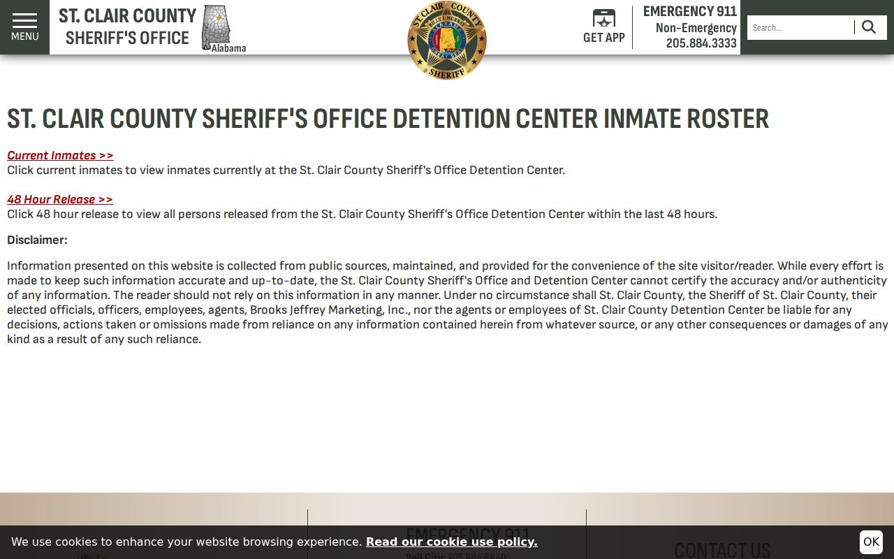 St. Clair County inmate roster disclaimer and release search