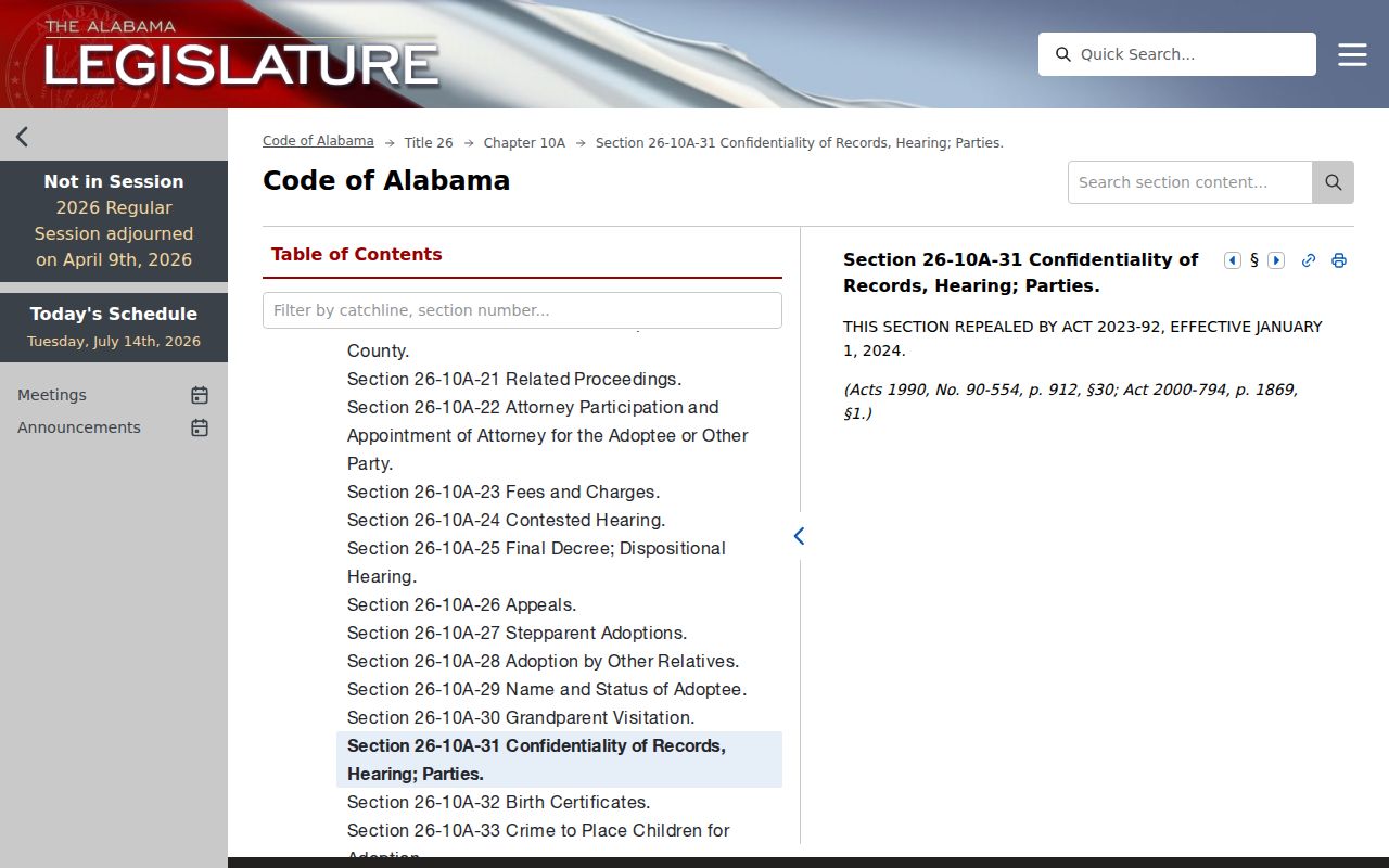 Alabama law restricting St. Clair County probate adoption records