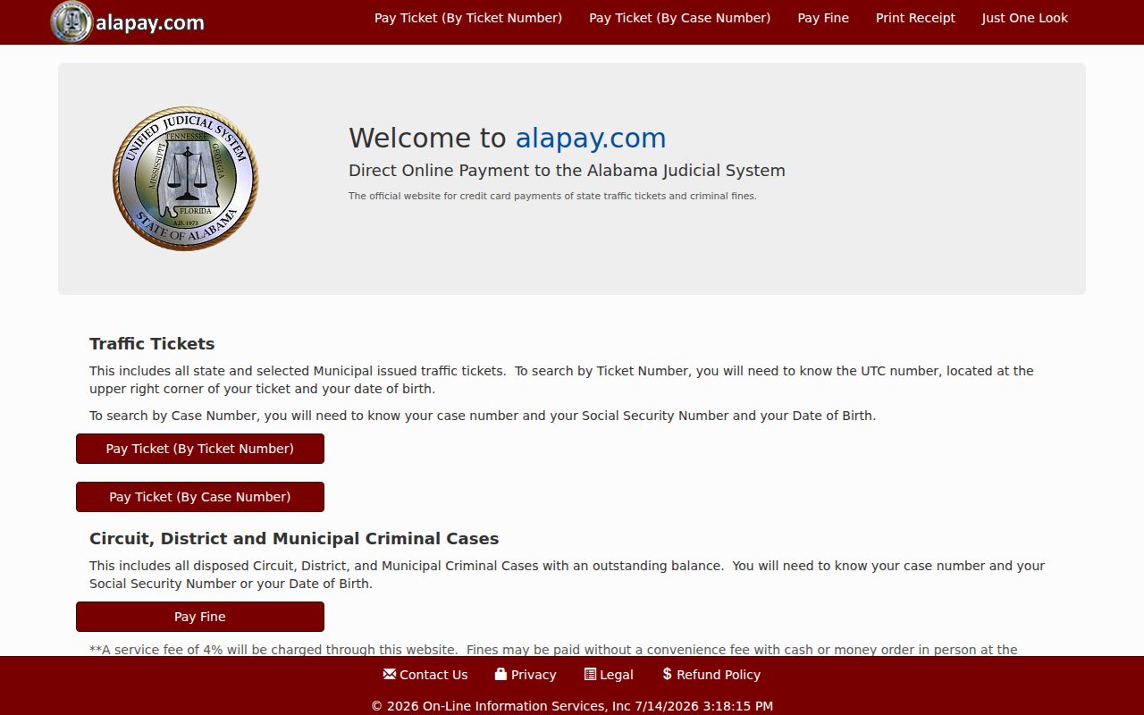 St. Clair County traffic court records Alapay payment portal