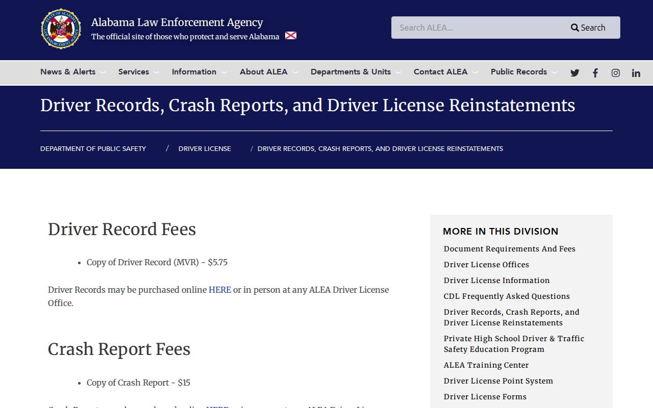 St. Clair County traffic records ALEA driver and crash record page
