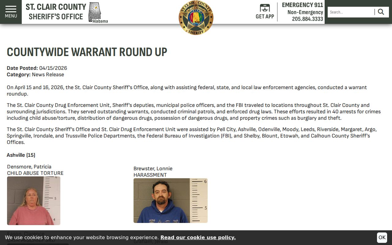 St. Clair County warrant round-up official release