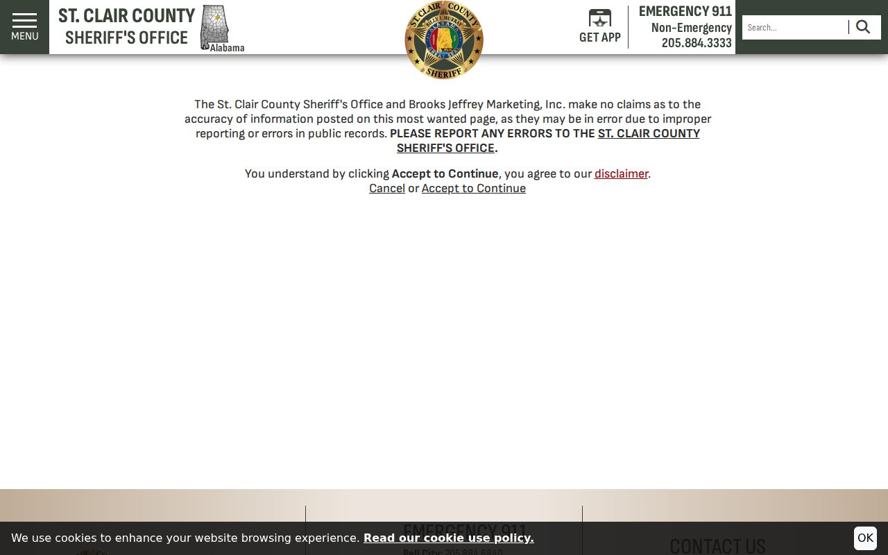 St. Clair County warrant records Most Wanted disclaimer