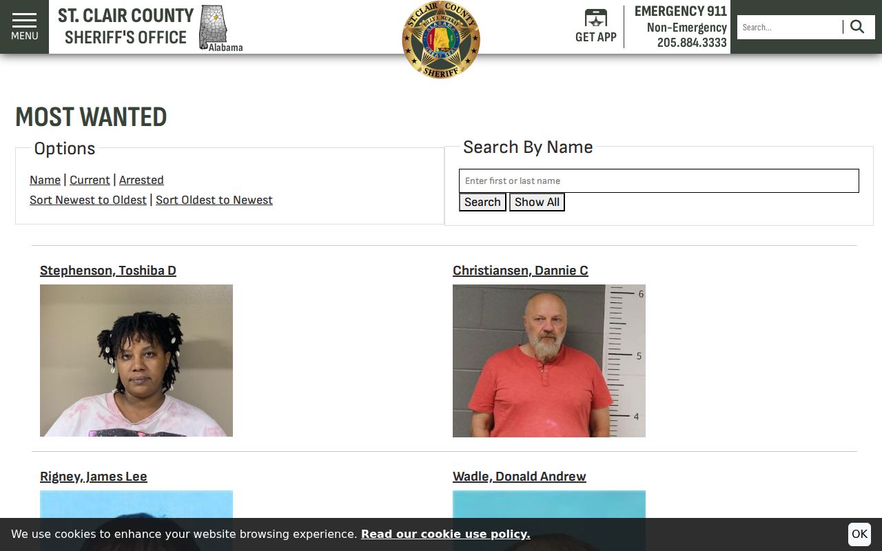 St. Clair County warrant search Most Wanted listing